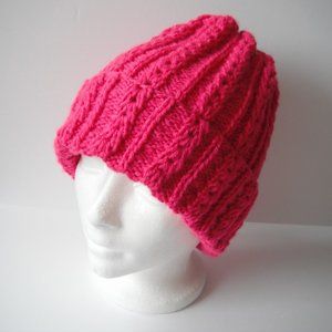 Hand Knitted Hat Toque Size XL-(L) Acrylic Pink - 038 Hand knit by me